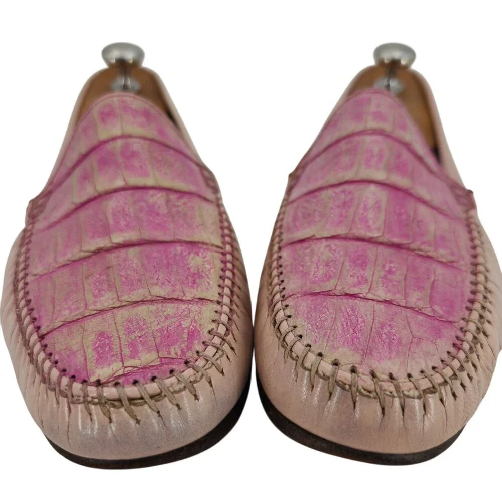 Vintage Pink Exotic Caiman Michele Loisi Italy Mens size 10D Dress Loafers Shoes - Picture 7 of 11